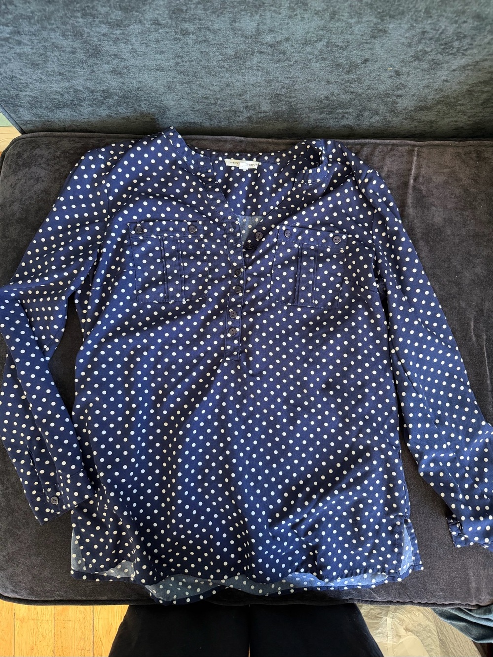 Notations Navy and White Polka Dot Blouse